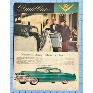 1955 Vintage Cadillac Automobile Print Ad Green 2 Door Hardtop Luxury